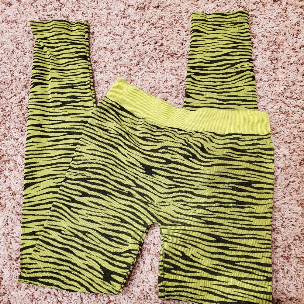 Neon Yellow Zebra Print Textured Stretch Pants Medium